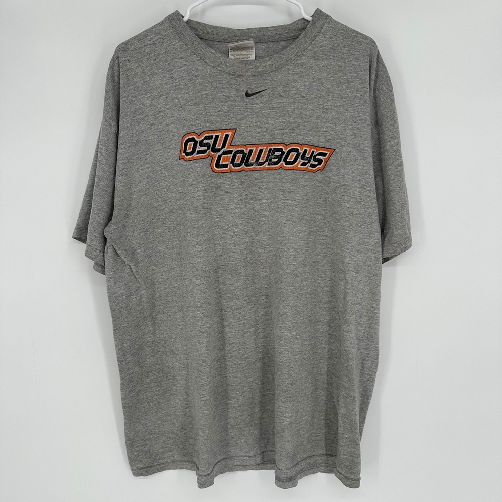 Vintage Nike Team OSU Oklahoma State Cowboys Shirt Gray XL Center Swoosh